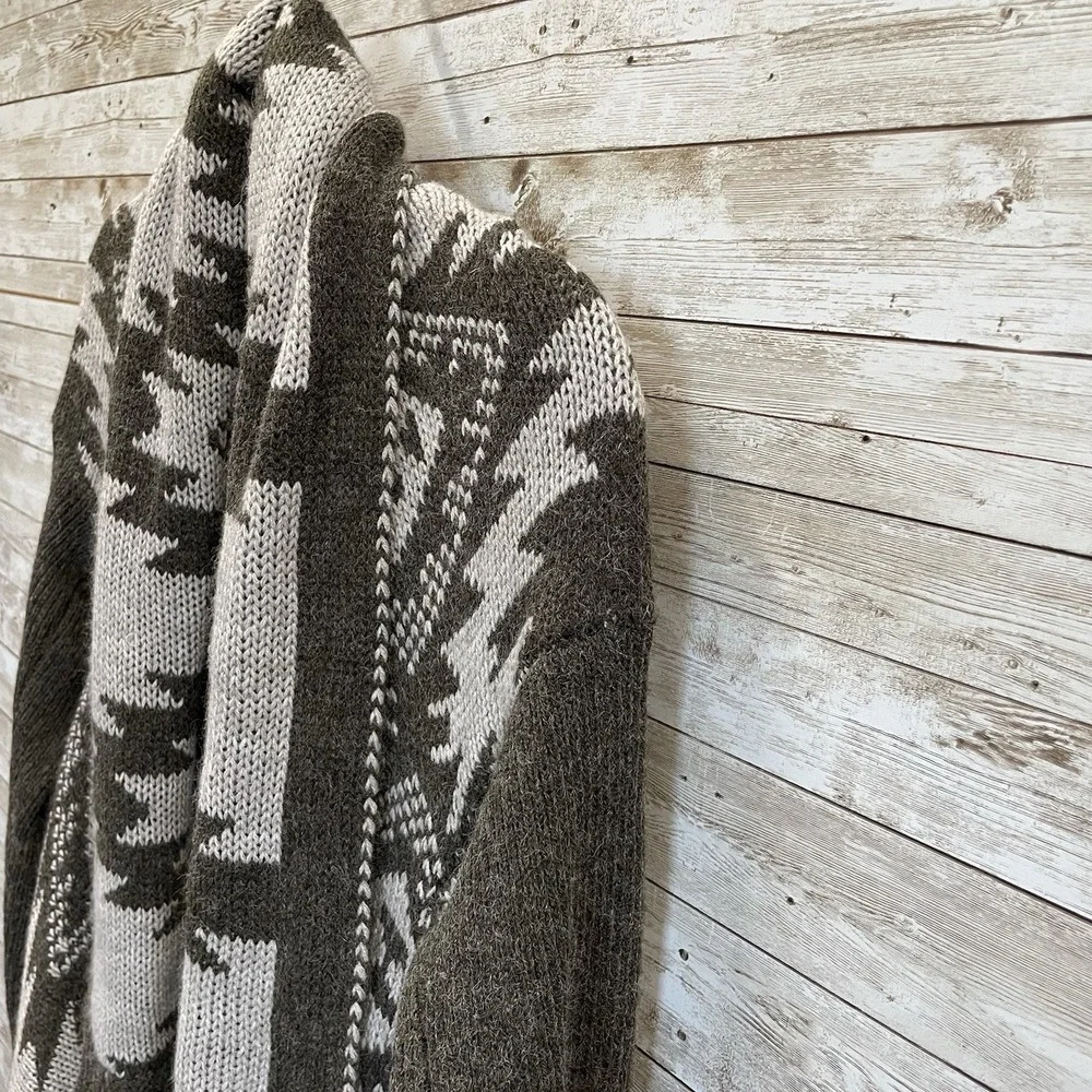Hannah Womens‎ L Sweater Open Cardigan Gray Southwestern Aztec Scarf Collar - Picture 9 of 10